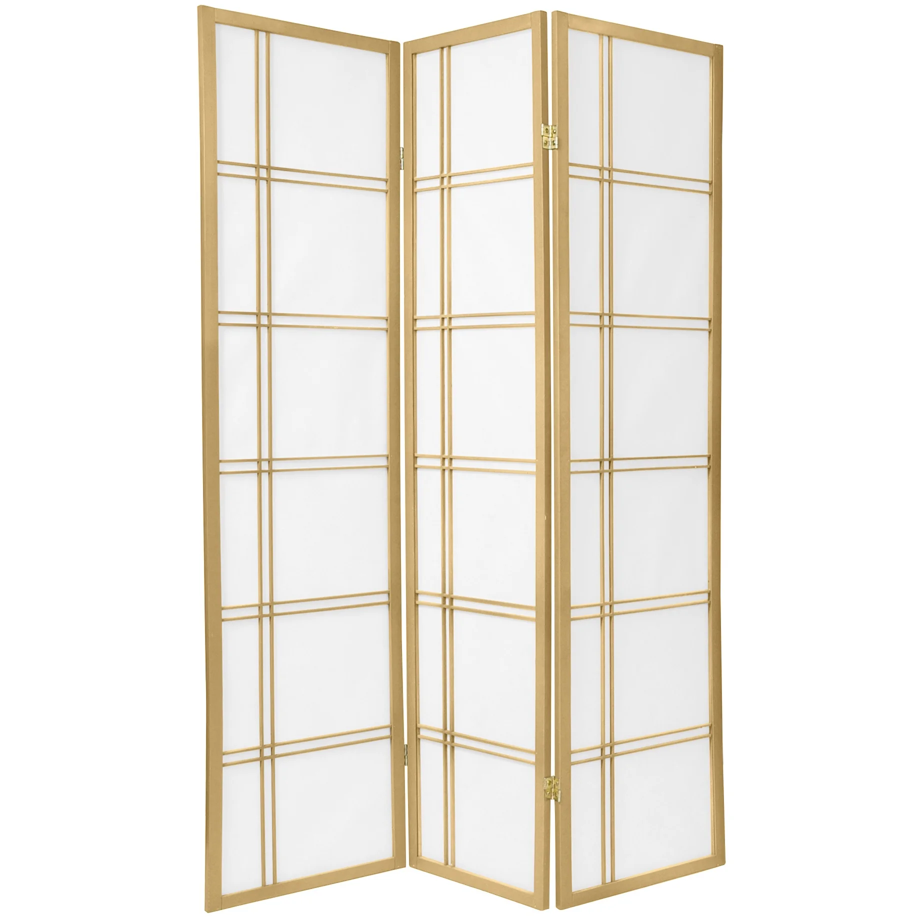 Oriental Furniture 6 Ft Tall Double Cross Shoji Screen Special Edition, gold color, 3 panel