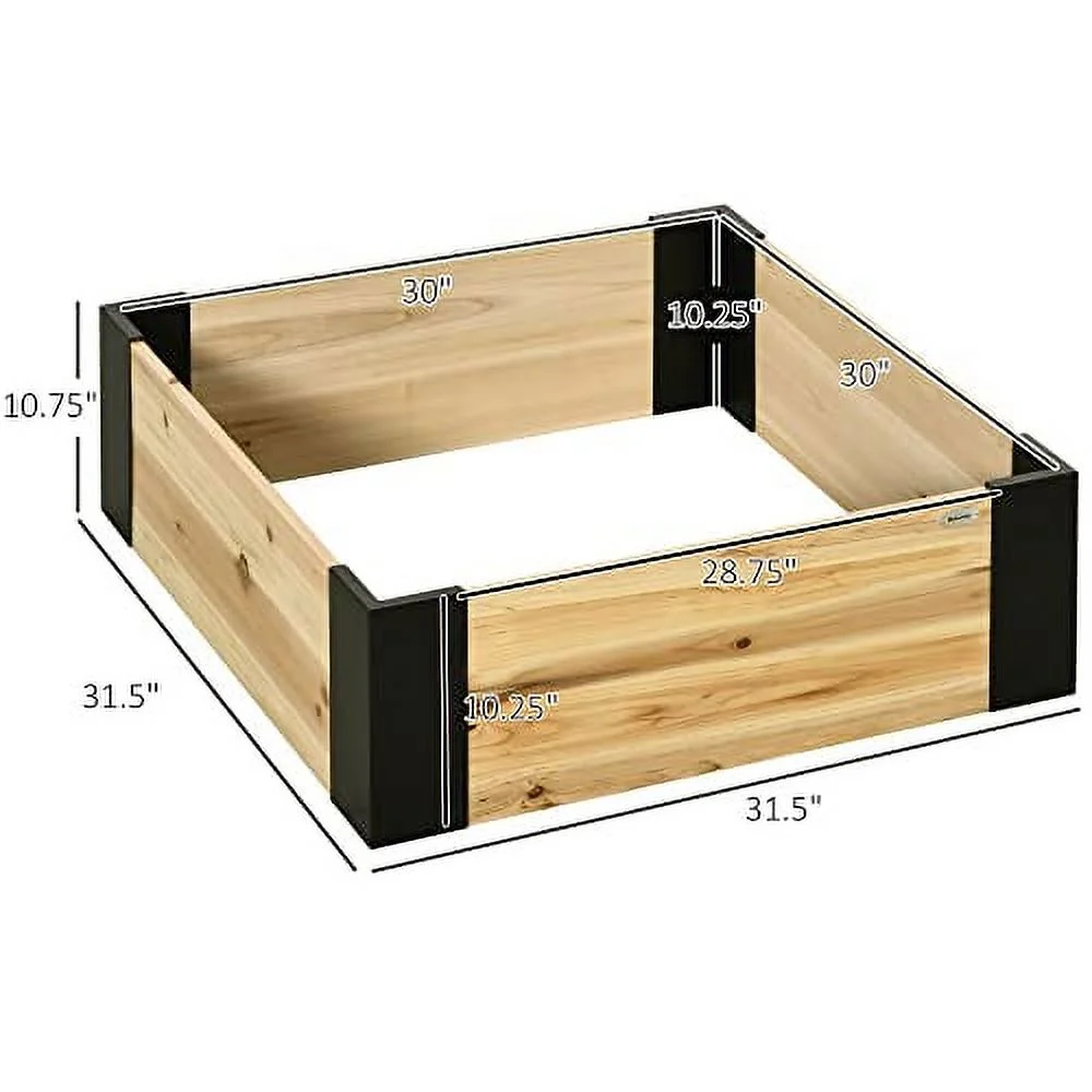 Outsunny Wooden Raised Garden Bed Flower Box with Metal Bracket, Installed by Hand, Outdoor Planter Box, 31.5 x 31.5in Square, for Vegetables, Fruits, Herbs, Succulents, Lawn, Yard, Natural