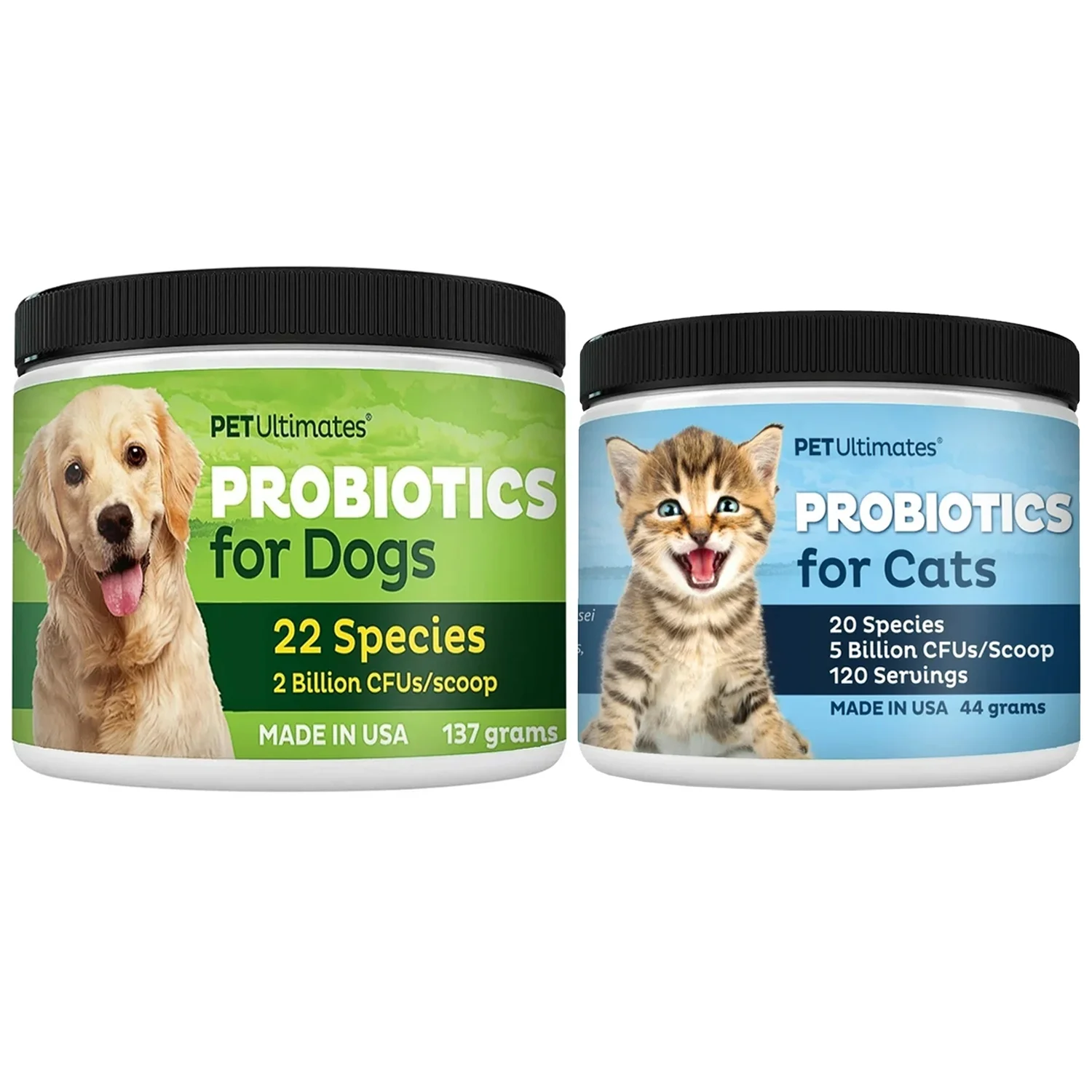 Pet Ultimates - Probiotic Supplements Powder for Canine & Feline Health, Dogs & Cats Digestive Health and Enzymes Combo Pack - 137g & 44g