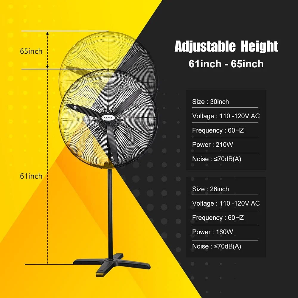 MINGFENG Industrial Pedestal Fans, Commercial Oscillating Fan Made by Heavy Duty Metal Structure and Blade, Adjust Height, 3- Speed Control Suitable to Warehouse, Shop, Garage, and Workspace. (30'')