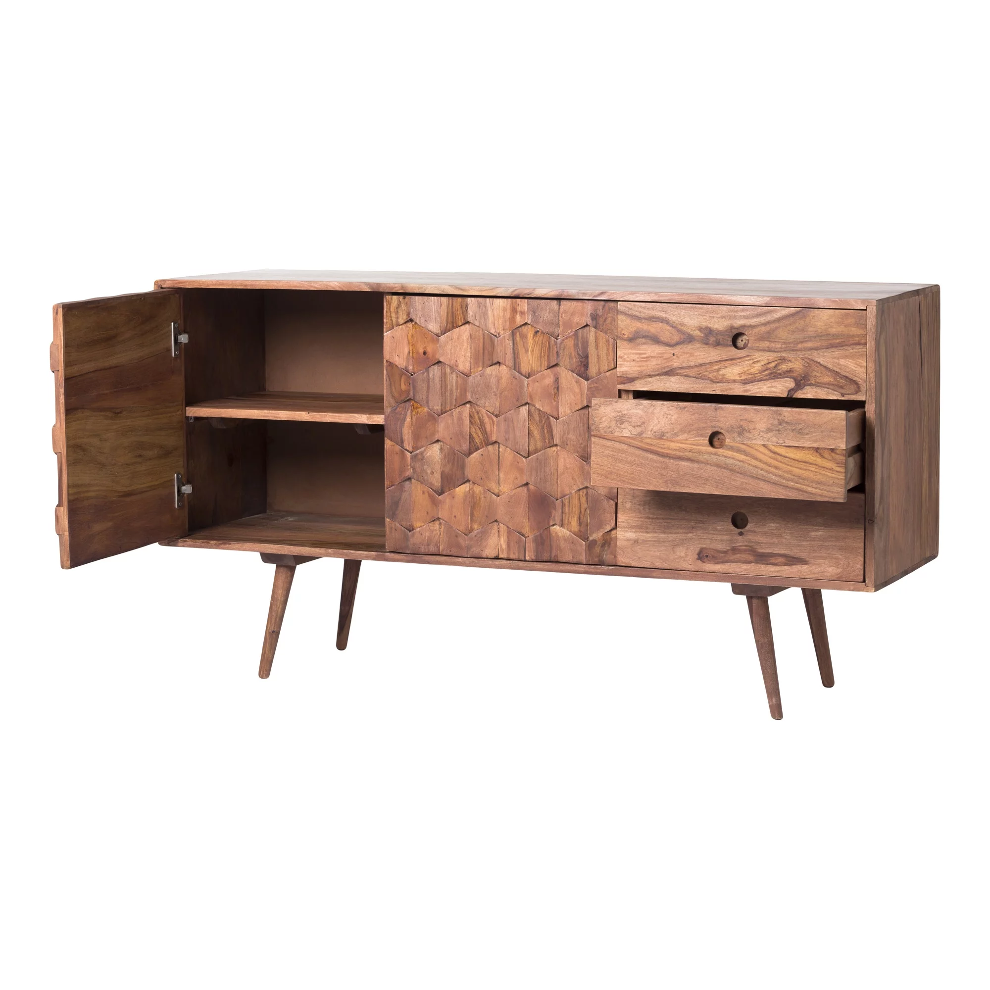 Moe's Home Collection O2 3-Drawer Modern Wood Sideboard in Natural