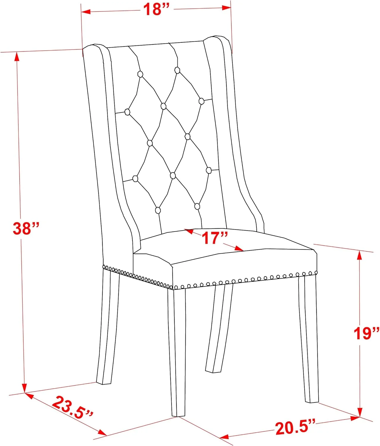 FOP1T01 Forney Parson Dining Chairs - Button Tufted Nailhead Trim Cream Linen Fabric Padded Chairs, Set Of 2, Black