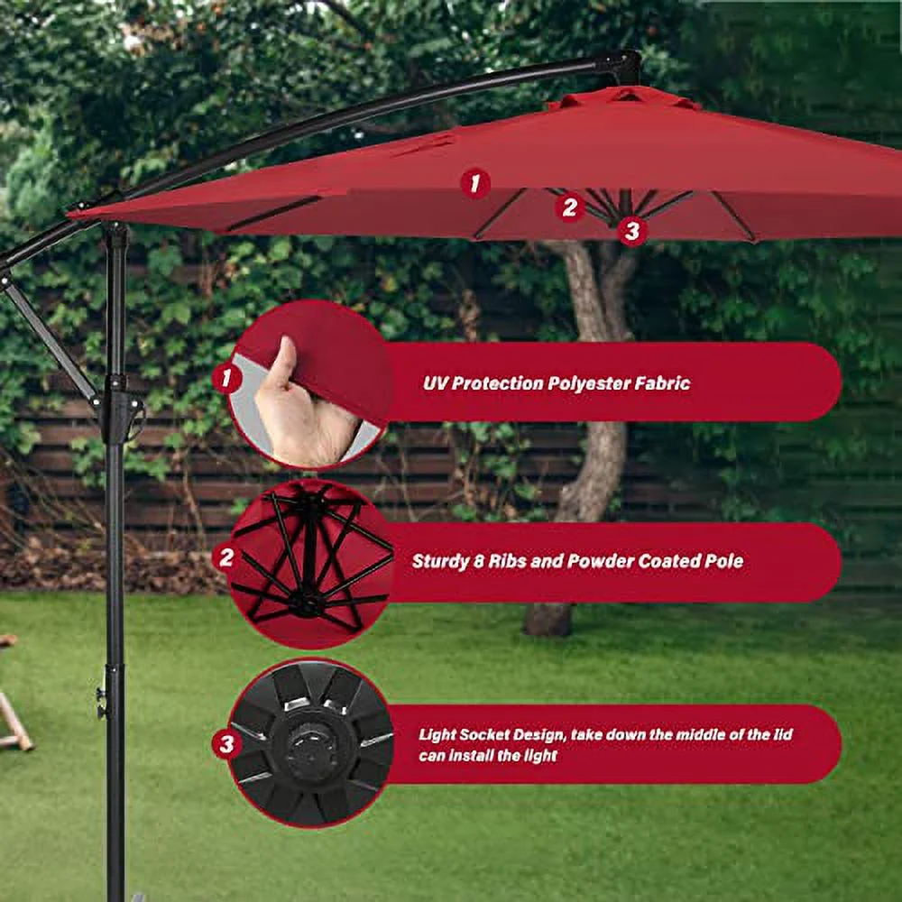 Simple Deluxe 10ft Offset Umbrella Cantilever Patio Hanging Umbrella Outdoor Market Umbrella with Crank & Cross Base Suitable for Garden, Lawn, backyard and Deck
