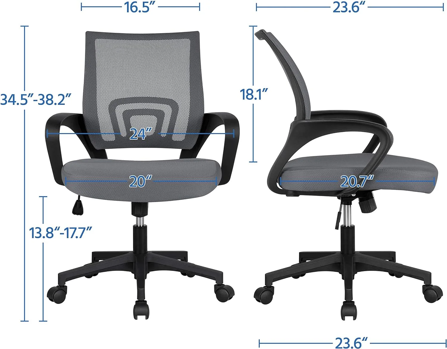 Executive Desk Chair Ergonomic Mesh Back Office Chair Adjustable Work Chair With Lumbar Support And Swivel Rolling Wheels For Home Office Study, Dark Grey