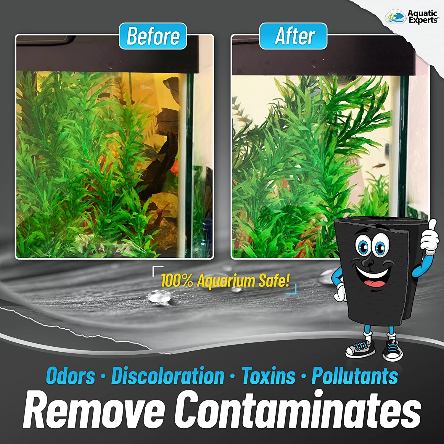 Aquatic Experts Aquarium Carbon Pad - Activated Carbon Filter Pad - Cut to Fit Carbon Infused Filter Pad for Crystal Clear Fish Tank and Ponds - Carbon Filter Pads for Aquarium - 10.5