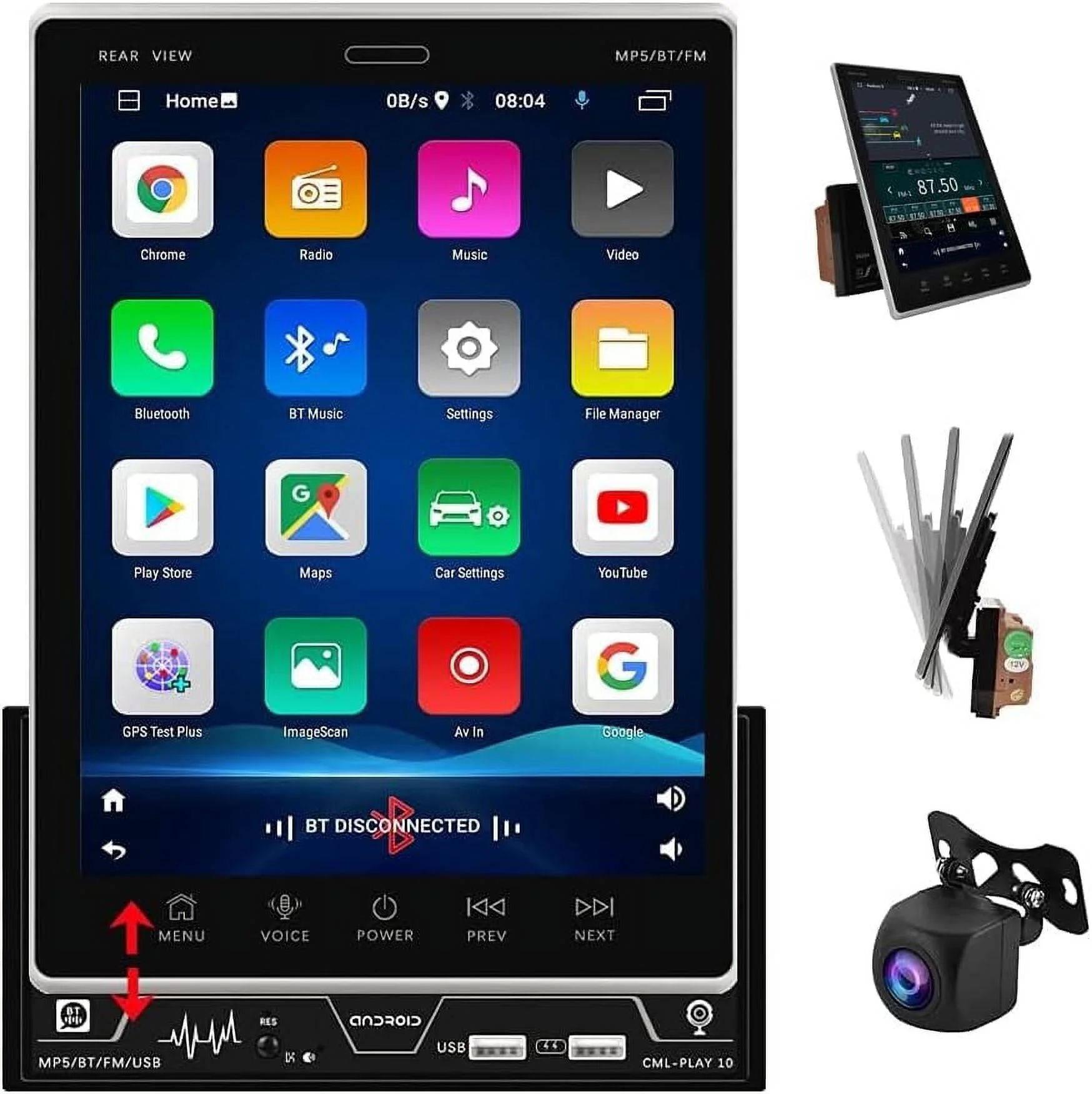 THONZER Android Car Stereo Double Din 9.5'' HD Moving Vertical Touch Screen in Dash Car Radio GPS Navigation Bluetooth, Multi Screen Display, Mirror Link, WiFi, SWC, USB, Rear Camera 2 Din Radio