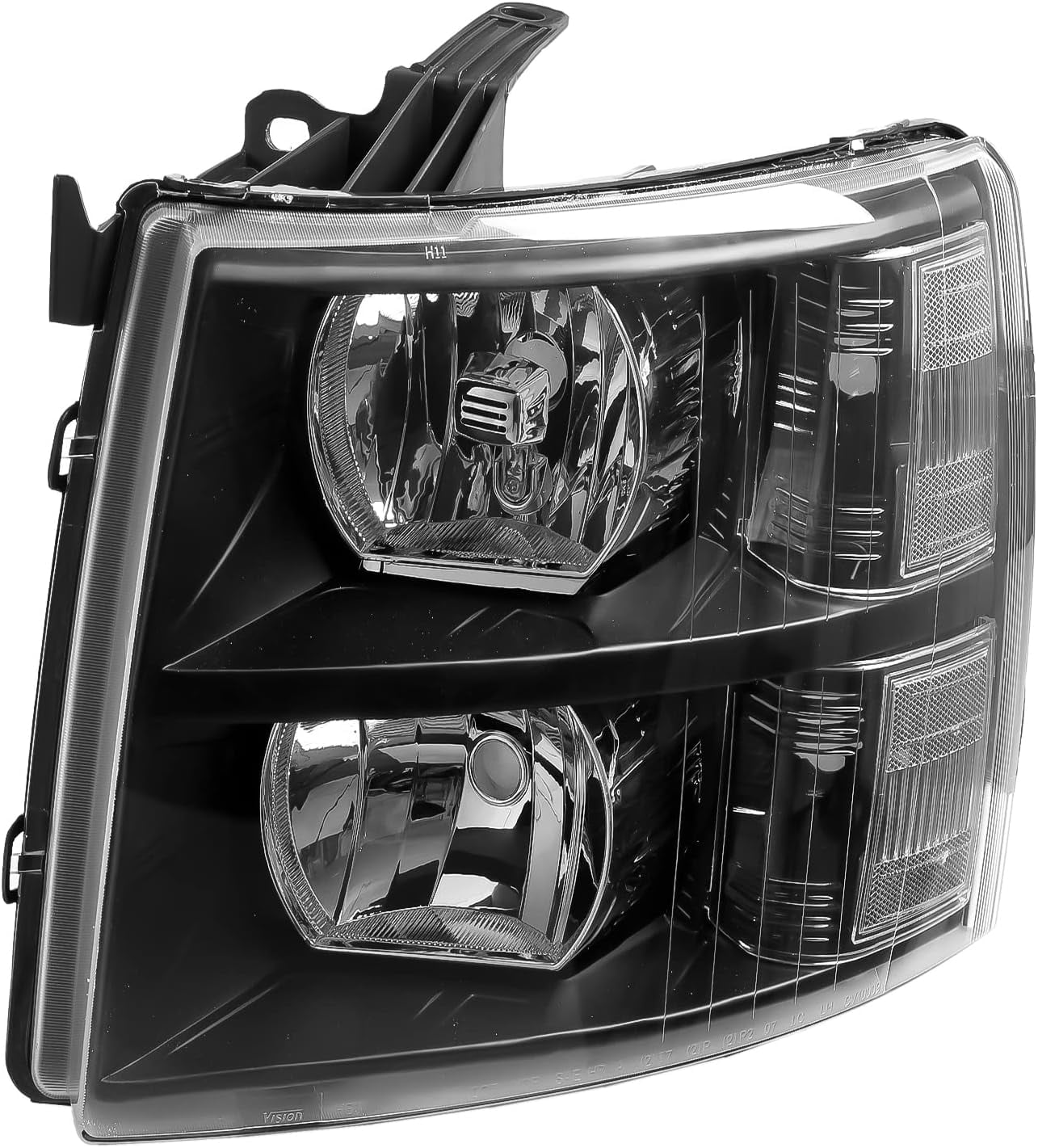 Black Housing Headlight Assembly compatibel with 2007-2013 Chevy Silverado 1500, 07-14 Silverado 2500HD 3500 Headlights Headlamp Replacement Pair, Clear Side