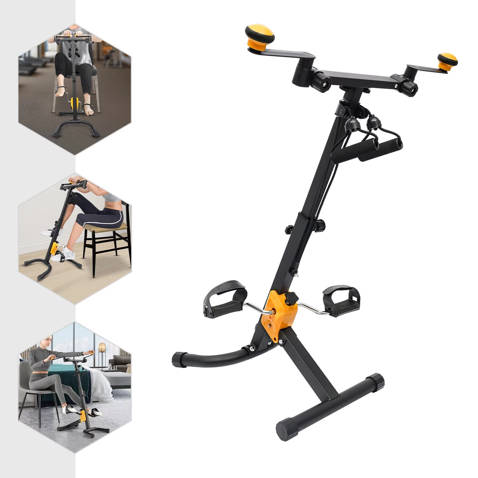 Black Foldable Pedal Exerciser Bike, 8 Gear 40-28.5in Height Adjustable Full Body Floor Standing Exercise Bike Load Capacity 120kg/264.55 lbs for Home Gym