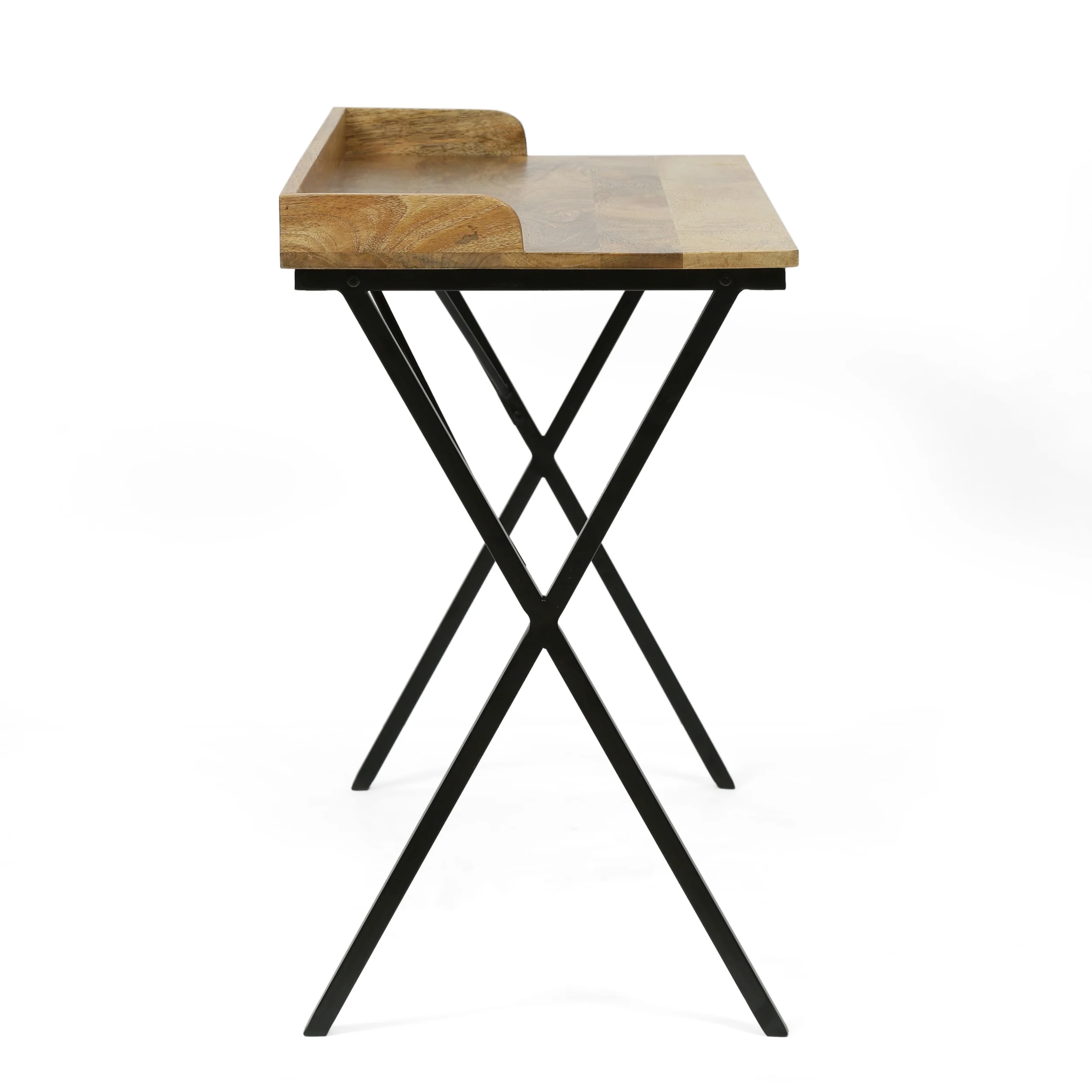 Noble House Rumley Modern Industrial Handmade Mango Wood Tray Top Console Table, Natural and Black