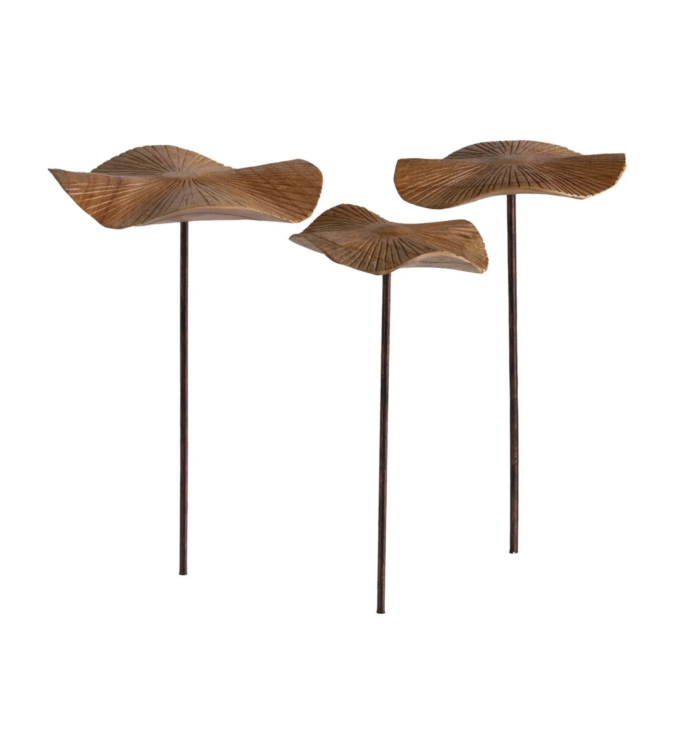 Wood Mushroom Metal Stakes, Set of 3
