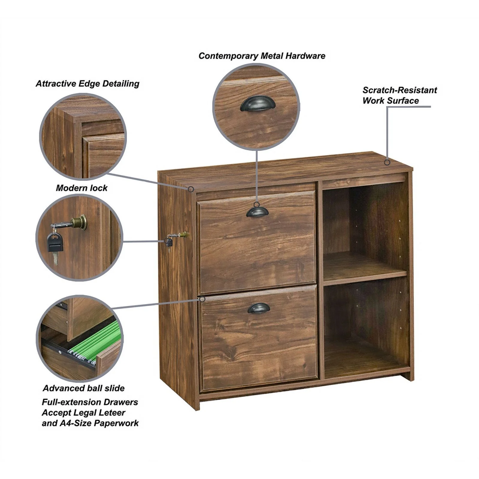 Saint Birch Elma 2-Drawer Modern Wood File Cabinet in Brown Rustic Oak