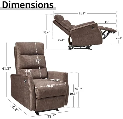 xrboomlife Electrical Power Recliner Chair with OKIN Motor for Living Room Ergonomic Lounge Heavy Duty  Compact Living Room Fabric Single Sofa Chair with USB Port (Grey Fabric)
