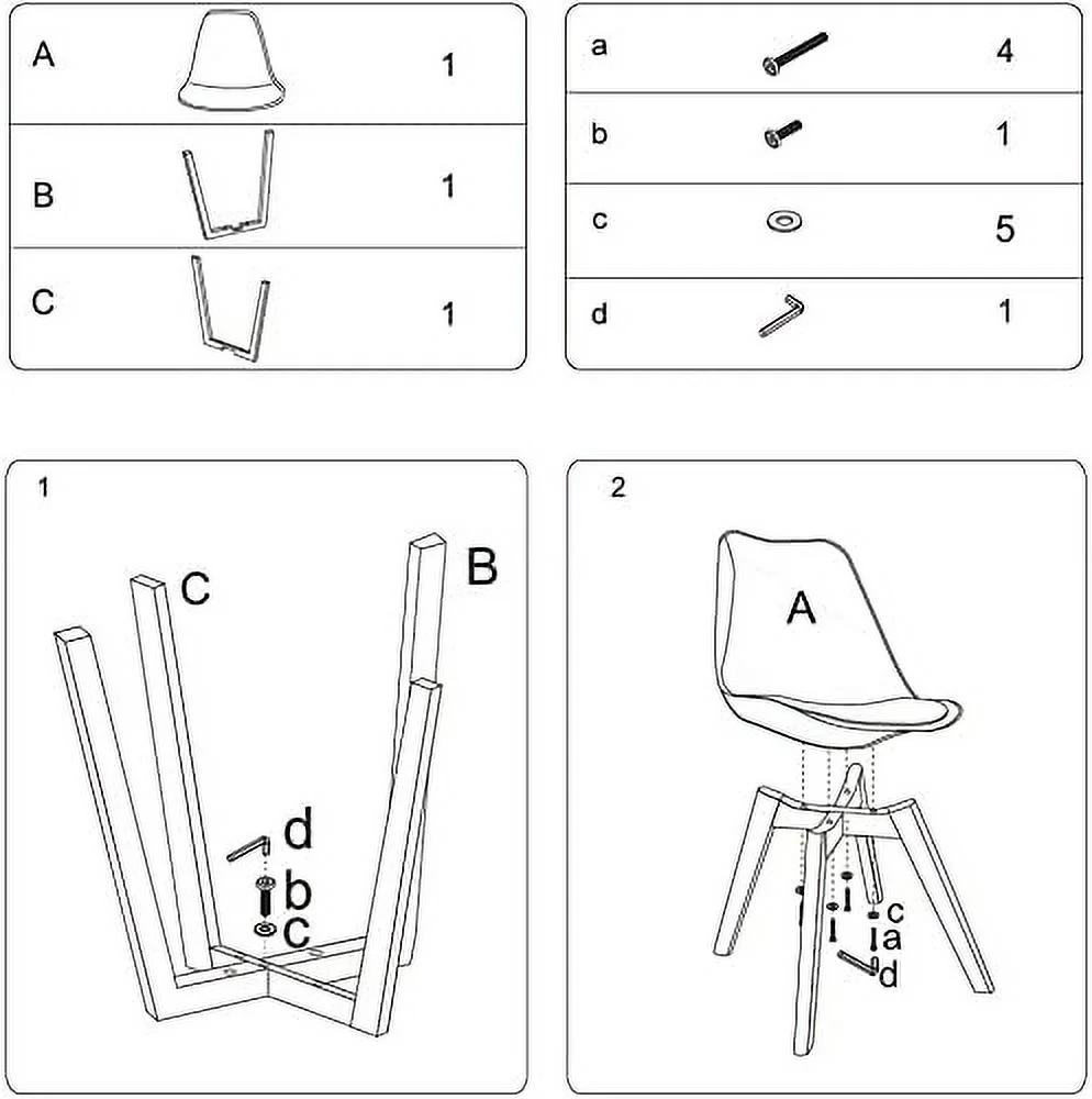 TJUNBOLIFE Scandinavia Set of 4 Dining Chair with Solid Beech Legs Accent Modern Chairs Padded Design (White)