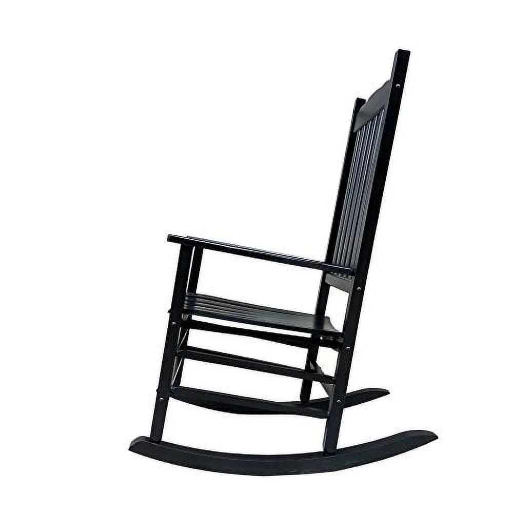 Rocking Rocker - A001BK Black Wood Porch Rocker/Outdoor Rocking Chair - Easy to Assemble - Comfortable Size - Outdoor or Indoor Use