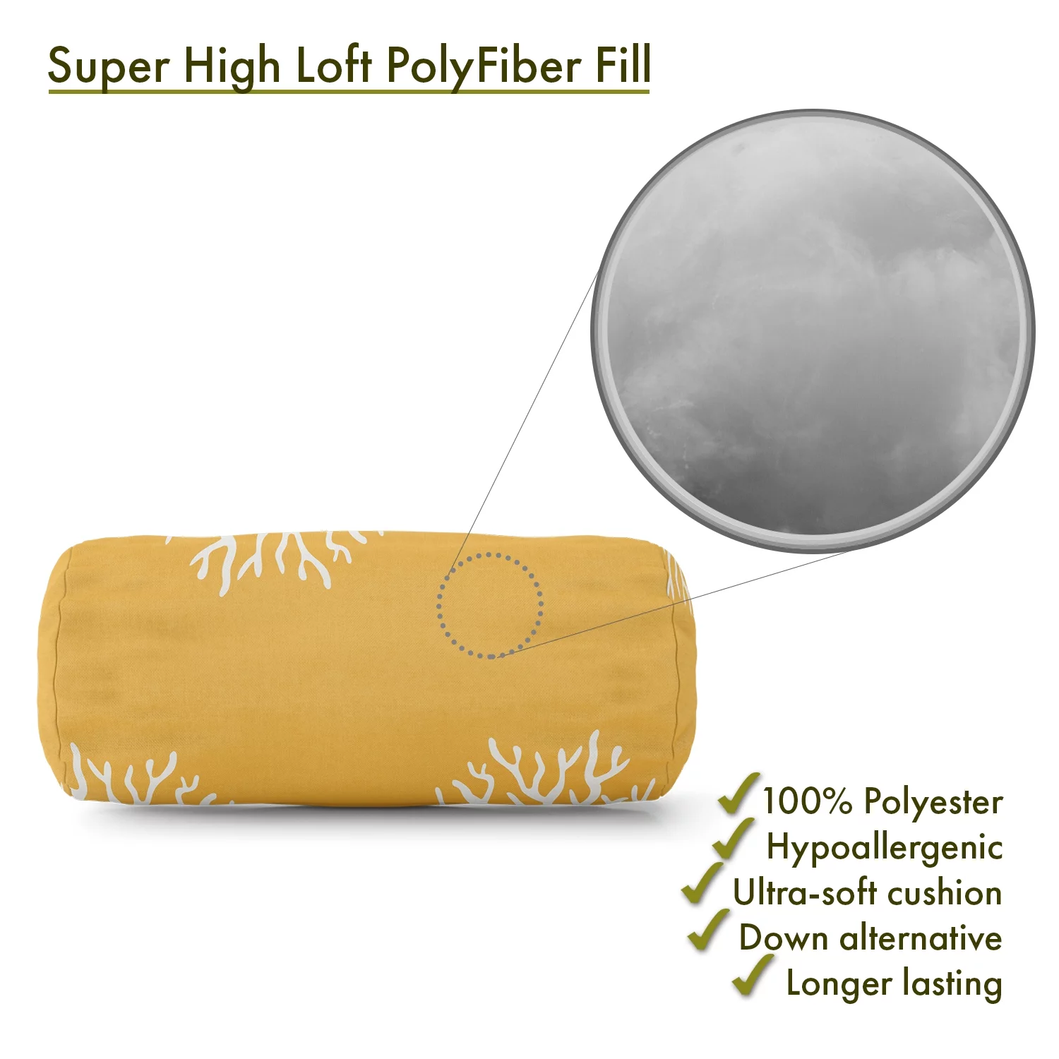 Majestic Home Goods Indoor Outdoor Yellow Coral Round Bolster Decorative Throw Pillow 18.5 in L x 8 in W x 8 in H