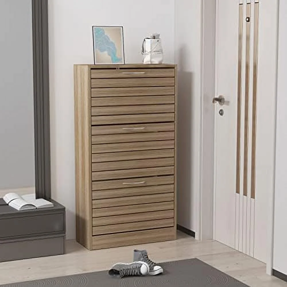 ZFGSUIJN 3-Drawer Shoe  Cabinet with Louver Doors  3-Tier Freestanding Tipping Bucket Shoe Cabinet Shoe Rack  Organizer for Entryway  White (22.4" W x 9.4" D x 42.3" H)