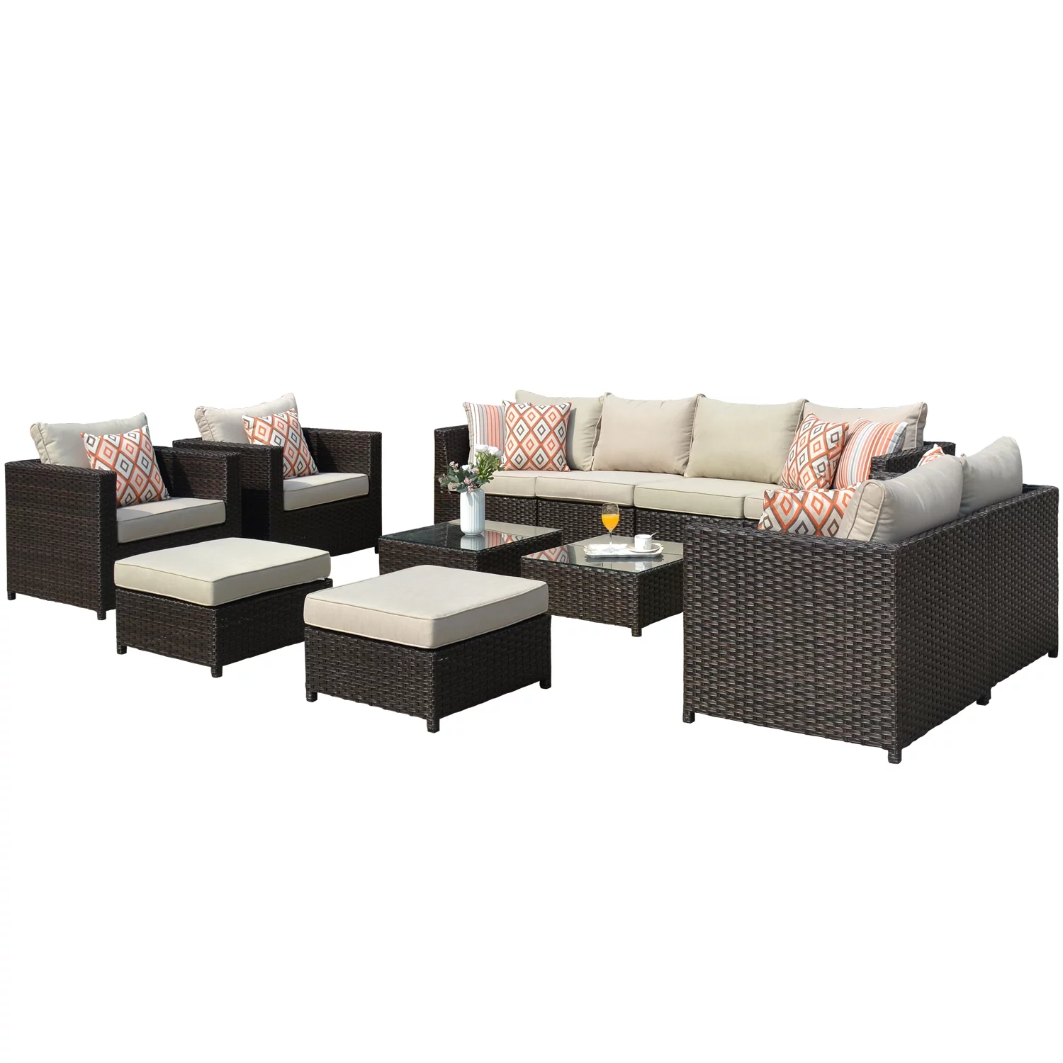 Ovios 12 Pieces Patio Outdoor Furniture Set All-Weather Patio Conversation Set Wicker Outdoor Sectional Sofa with Furniture Cover No Assembly Required