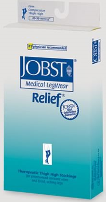 JOBST Relief Compression Stocking Thigh High Closed Toe Small Beige 15-20mmHg - 1 Pair