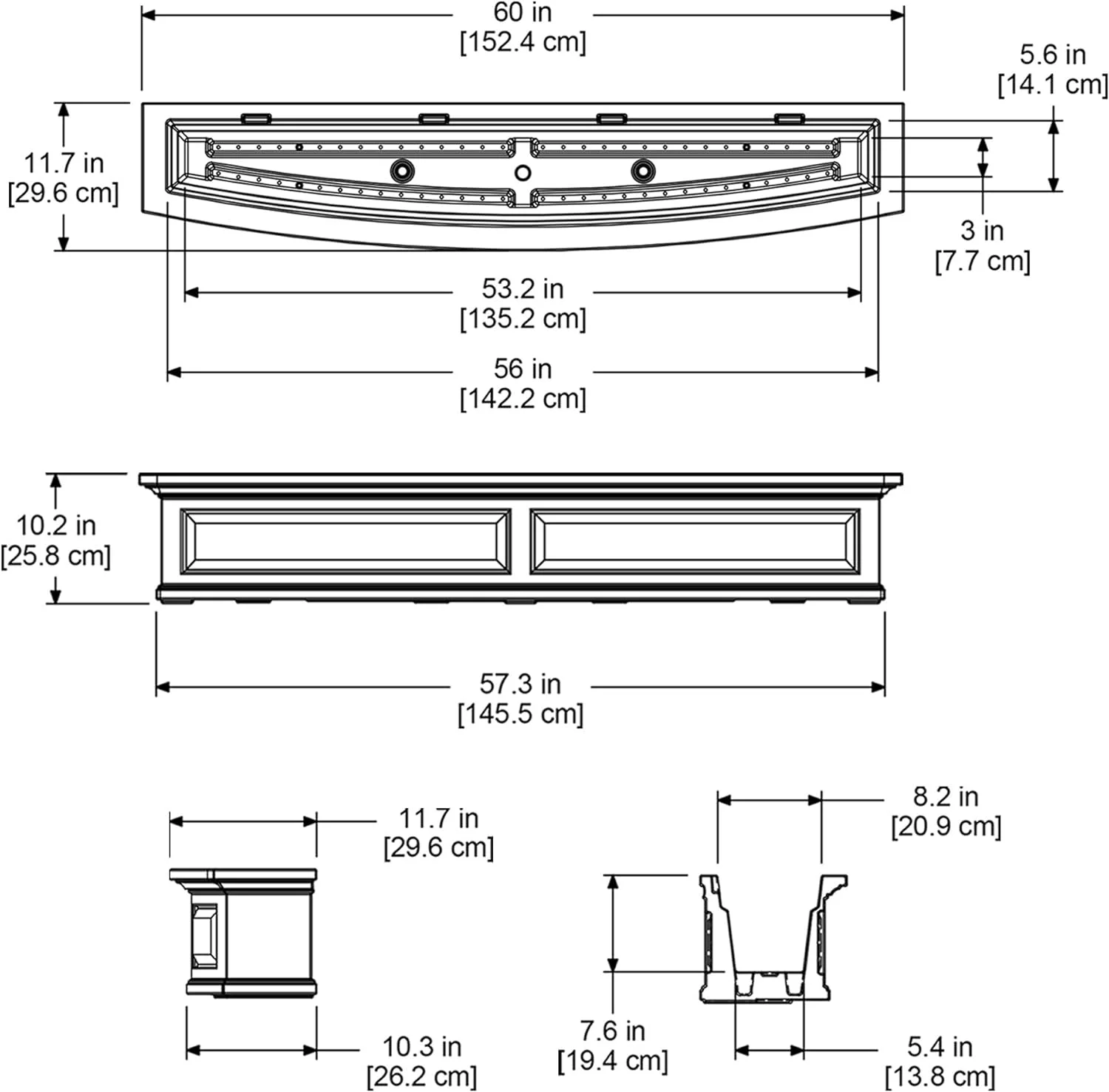 Nantucket 5Ft Window Box - White - 60In L X 11.5In W X 10In H - With 6.5 Gallon Built-In Water Reservoir (4832-W)