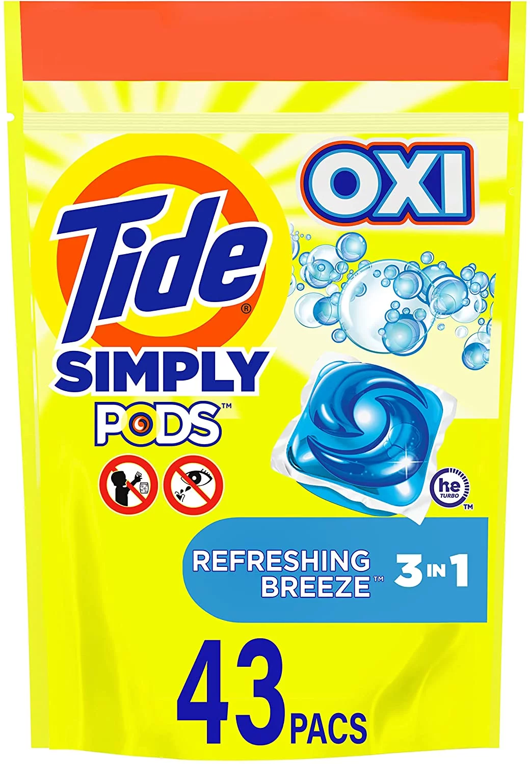 Tide Simply Pods + Oxi Laundry Detergent Soap Pods, Refreshing Breeze, 43 Pac Capsules,24 Ounces