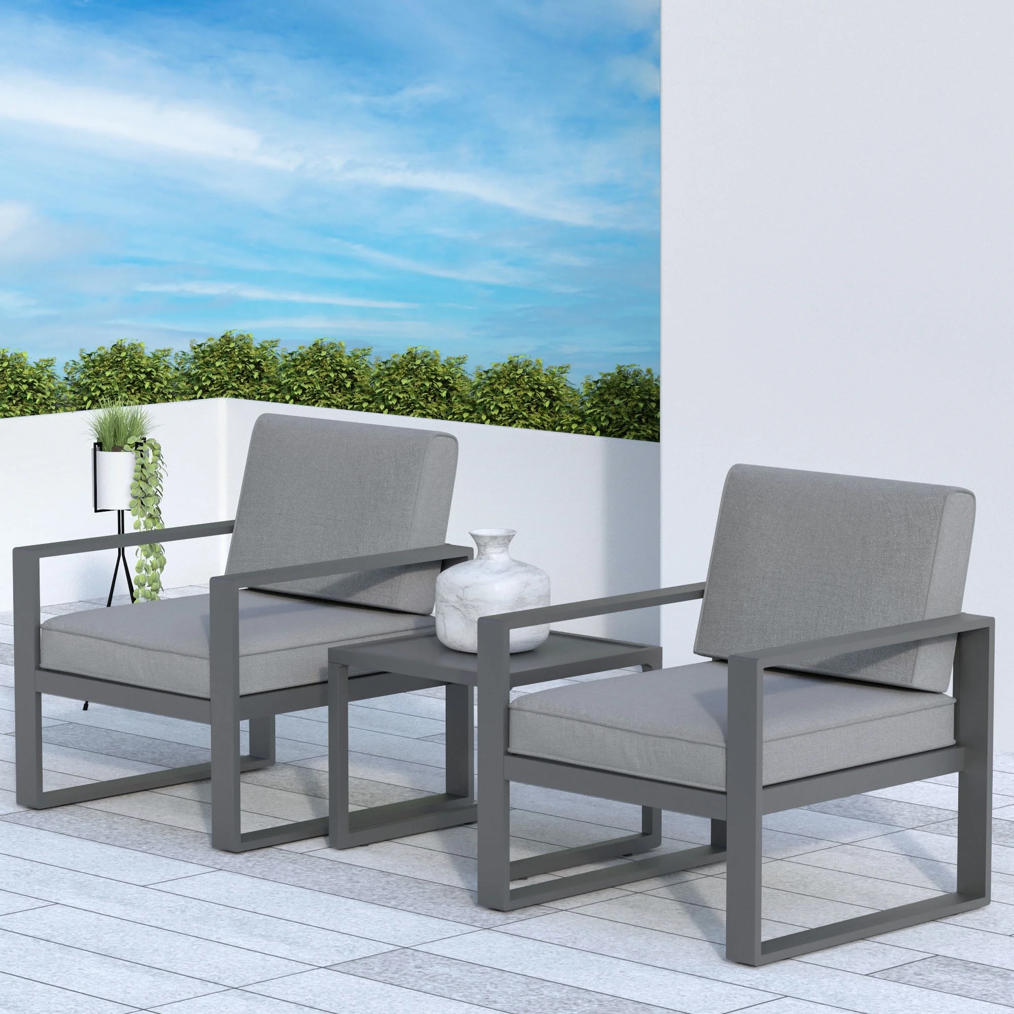 Cozyhom 3 Pcs Outdoor Patio Furniture Sets, Aluminum Patio Chairs Conversation Set With Coffee Table, With Removable, Water-Resistant Cushions, Gray