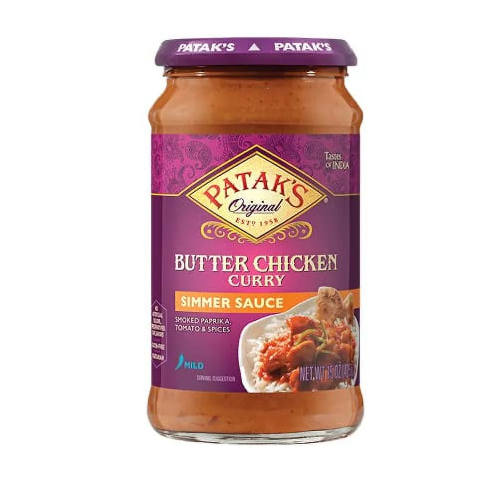 Patak's Butter Chicken Simmer Sauce - 15 Oz (Pack of 3) – With Tomato, Cream and Spices, No Artificial Flavors, Gluten Free, Vegetarian Friendly