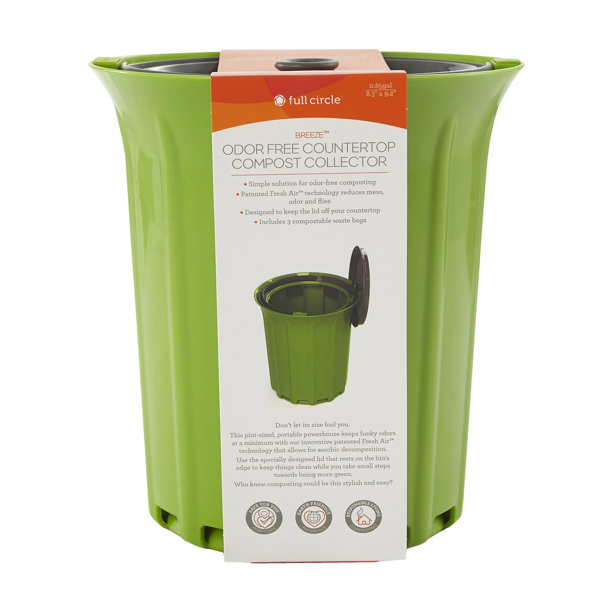 Full Circle Breeze Compact Odor-Free Kitchen Countertop Composter - 0.85 Gallon - Green & Slate Material Plastic-Metal-Plastic-Metal