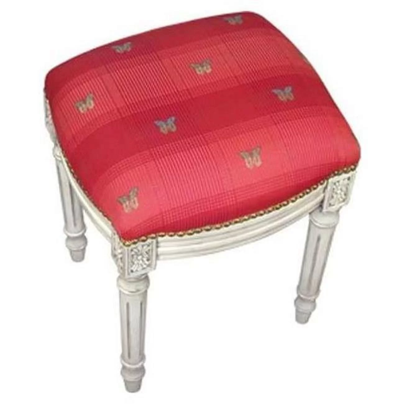 Butterfly-Red Fabric Upholstered Bench - Red - 32in. W x 19in. H x 18in. D