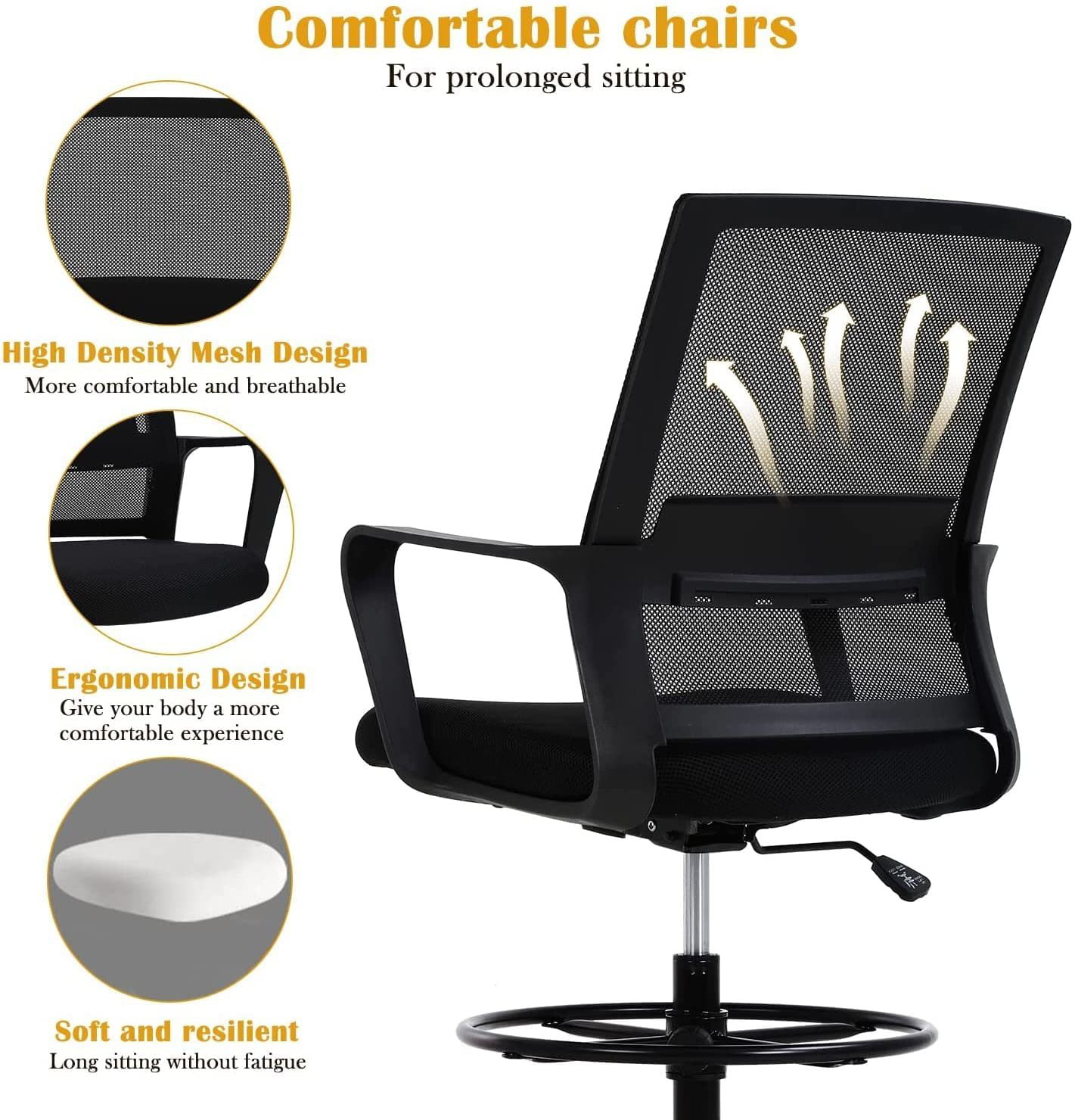 Drafting Chair Office Chair Mesh Computer Chair Swivel Task Desk Chair