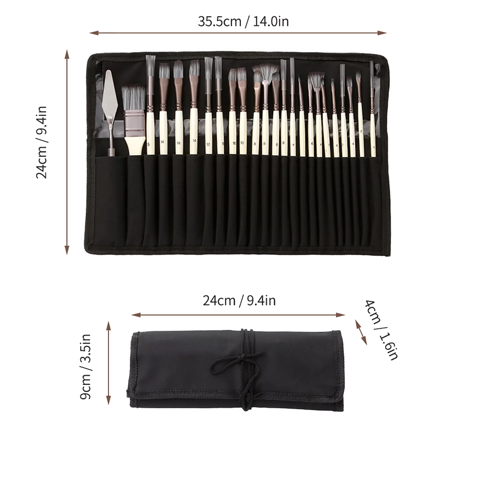 Suzicca Artist Paint Brushes Set 23pcs Different Sizes Professional Paintbrush Nylon Hair Wooden Handle with Scraper Portable Organizing Bag for Acrylic Oil Watercolor Gouache Painting Arts Crafts S
