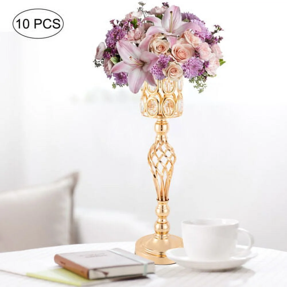Set of 10 Wedding Centerpieces Gold Vases Wedding Flower Vases w/ Crystal Bead
