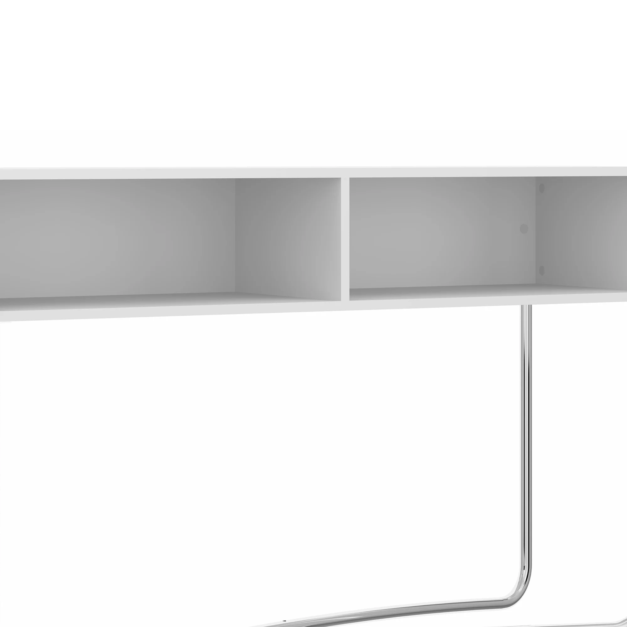 Wooden Console Table with 2 Open Compartments and Metal Frame, White and Chrome