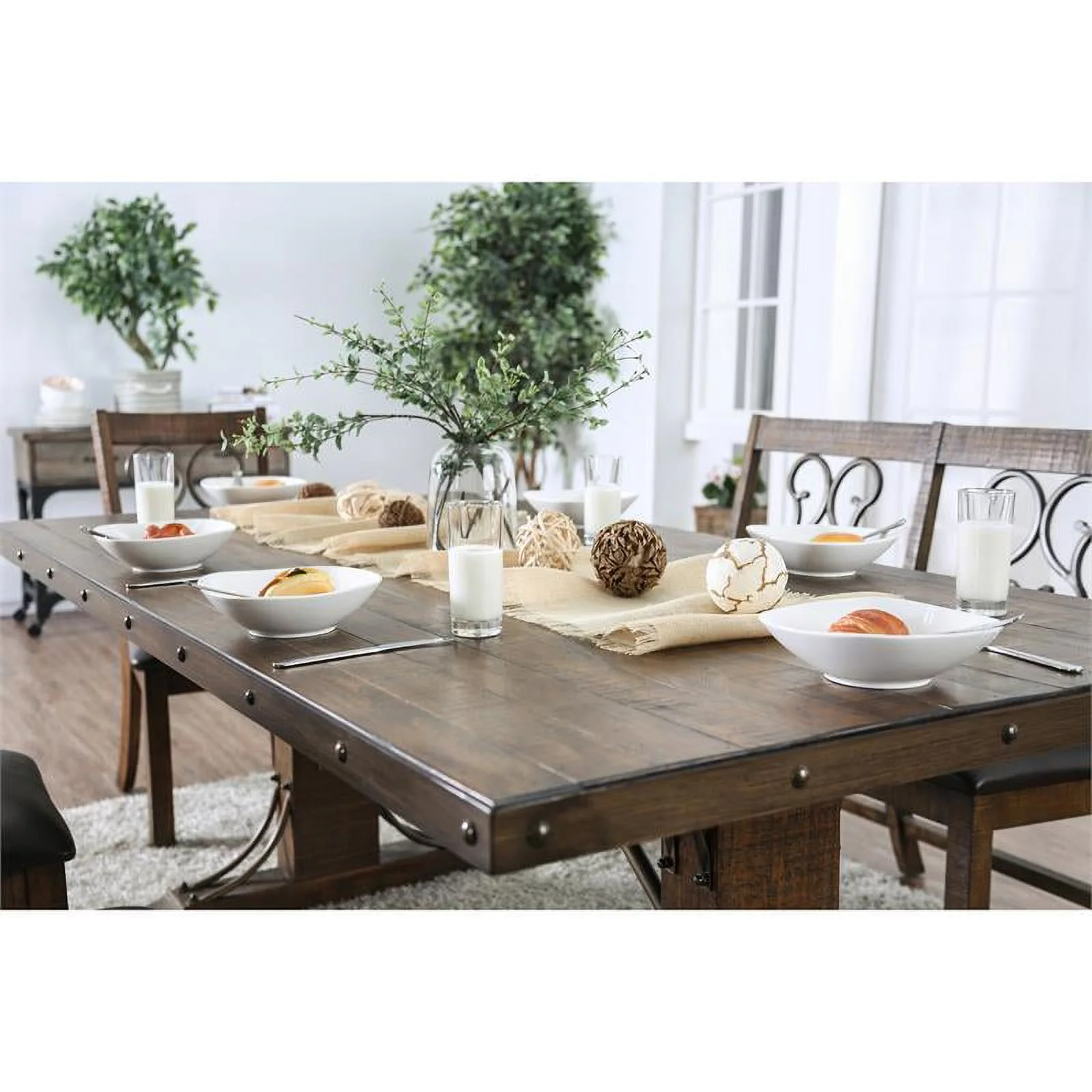 Furniture of America Arlyne Rustic Walnut Wood 6-Piece Dining Set with Bench