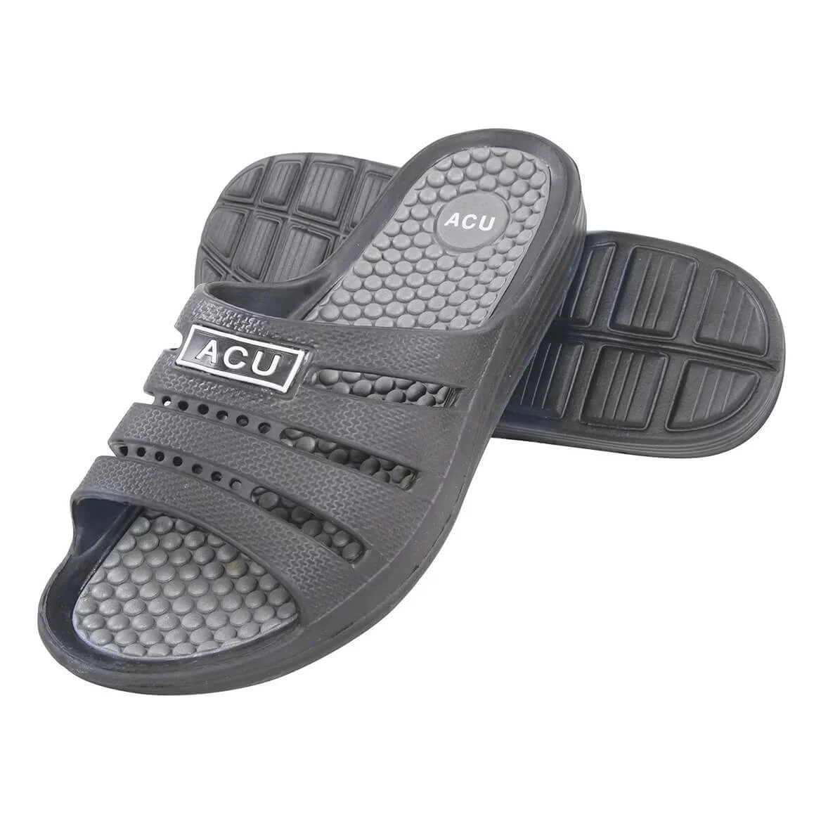Massaging Comfort Slides, Waterproof Slip On Sandals, Black/Gray, Mens Size 10