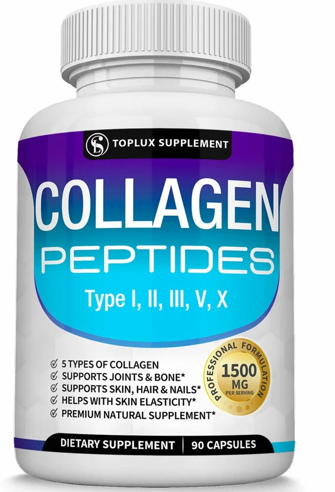 Premium Collagen Peptides 1500 MG Hydrolyzed Anti-Aging (Types I,II,III,V,X)  90 Capsules
