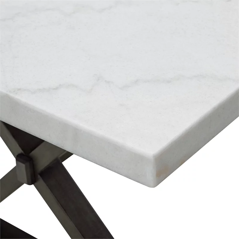 Pemberly Row Traditional Landon Marble Top Dining Table in White