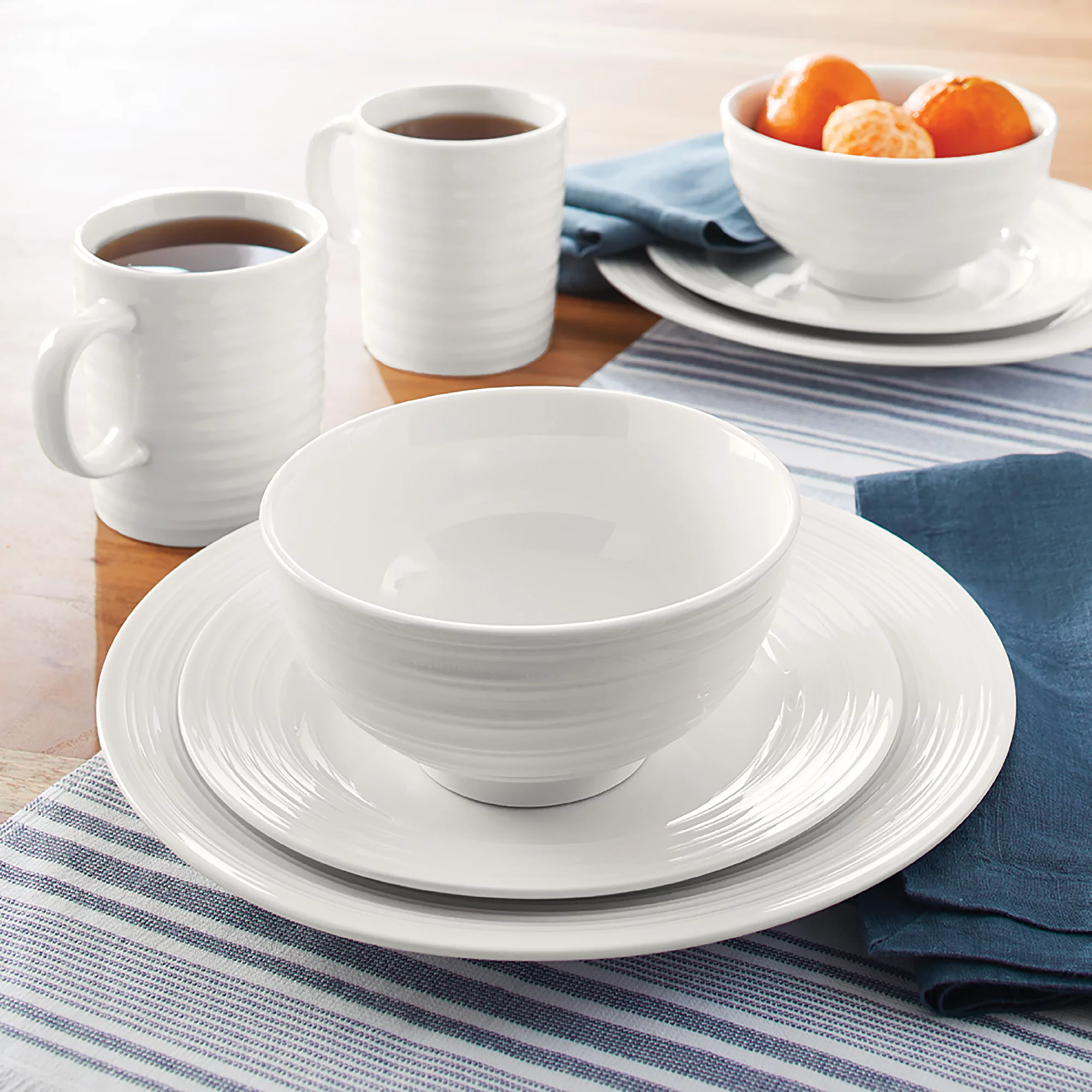 Better Homes & Gardens 16 Piece Anniston Dinnerware Set, White