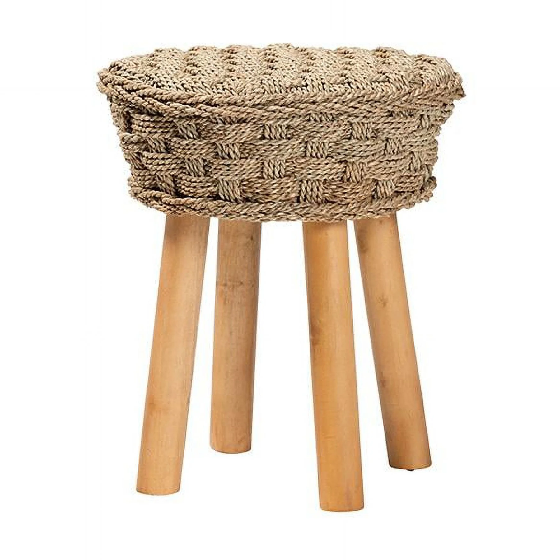 bali & pari Denver Modern Bohemian Natural Seagrass and Acacia Wood Stool