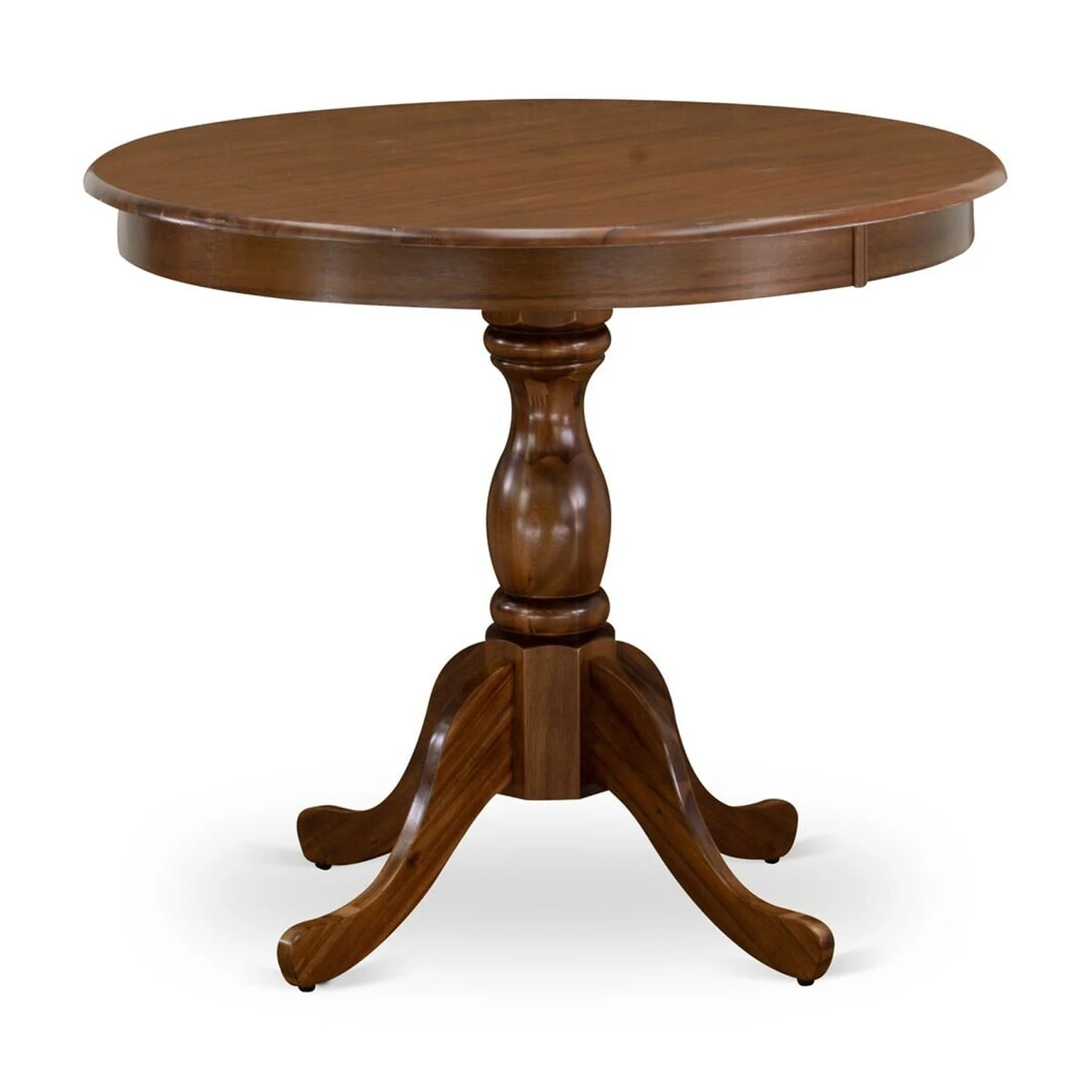 HomeStock Island Oasis Antique Dining Table Made Of Rubber Wood Offering Walnut Finish Table Top, 36 Inch Round, Wirebrushed Black Pedestal