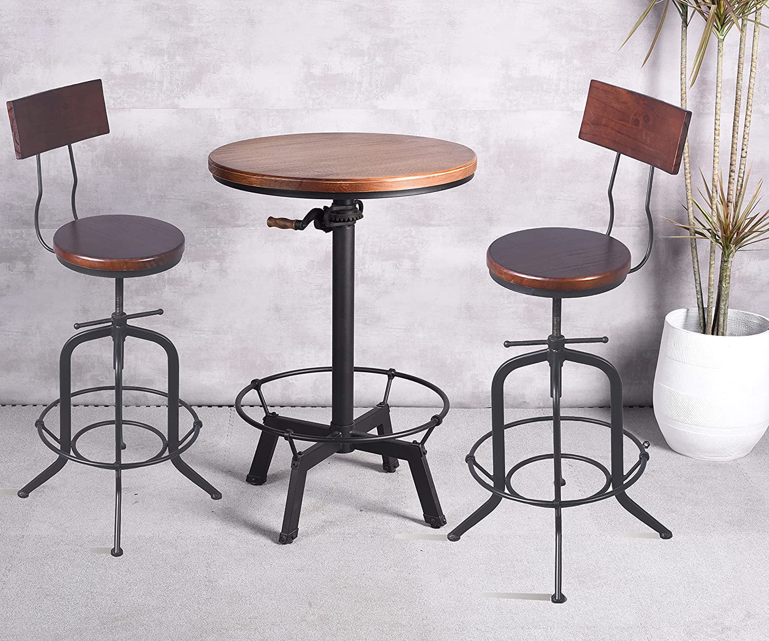 MQLIFEBOOM Industrial Pub Table 23.65" Round Wood Top Adjustable Height 33.5"-39.4" with Handle Black  Table