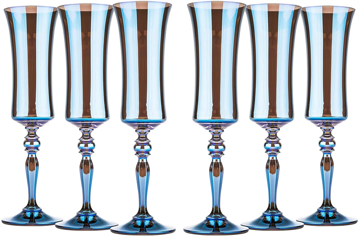 Glasstar 6 Oz Lazurit Lead-Free Crystal Hand-Blown Champagne Flutes, Wedding Gift, Gift for Anniversary, Set of 6