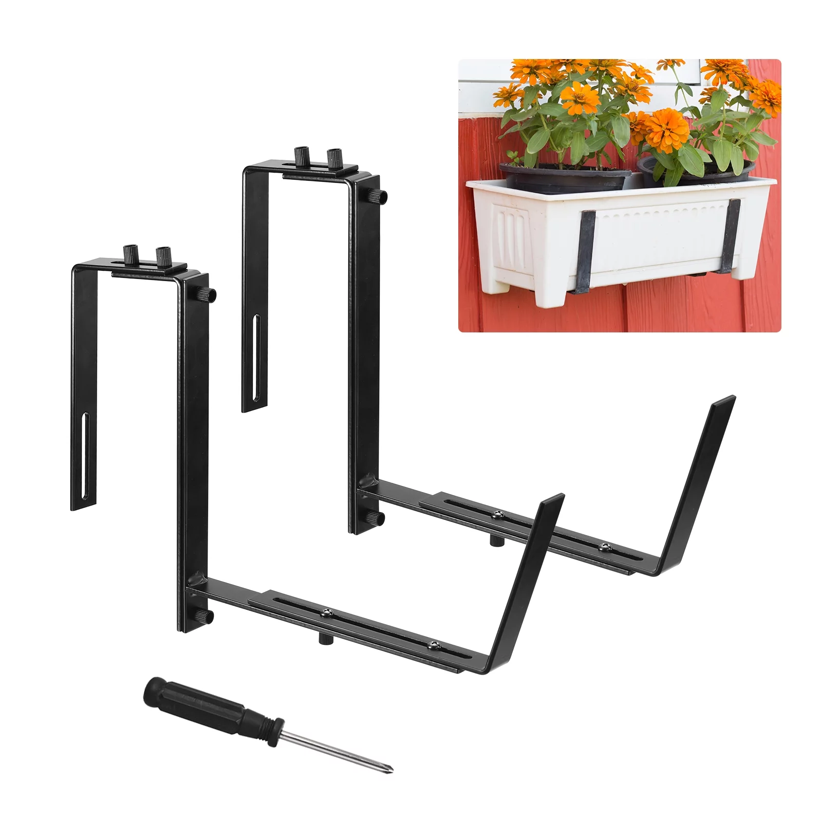 Uxcell Black Planter Box Brackets, Adjustable Window Planter Box Brackets, Universal Window Box Brackets (2 PCS)