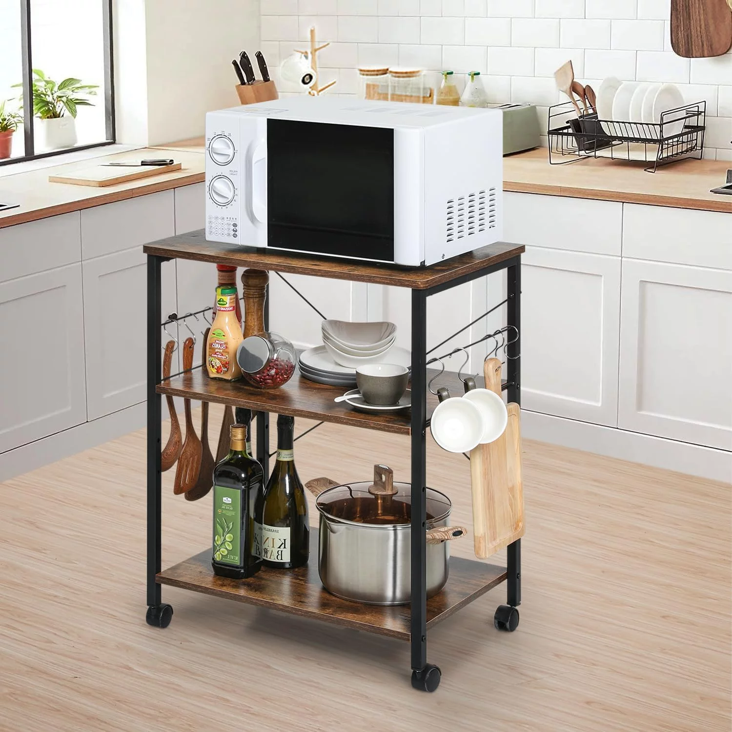 3-Tier Bakers Racks for Kitchen Microwave Oven Stand Kitchen Shelf w/Metal Frame for Dining Room Living Room