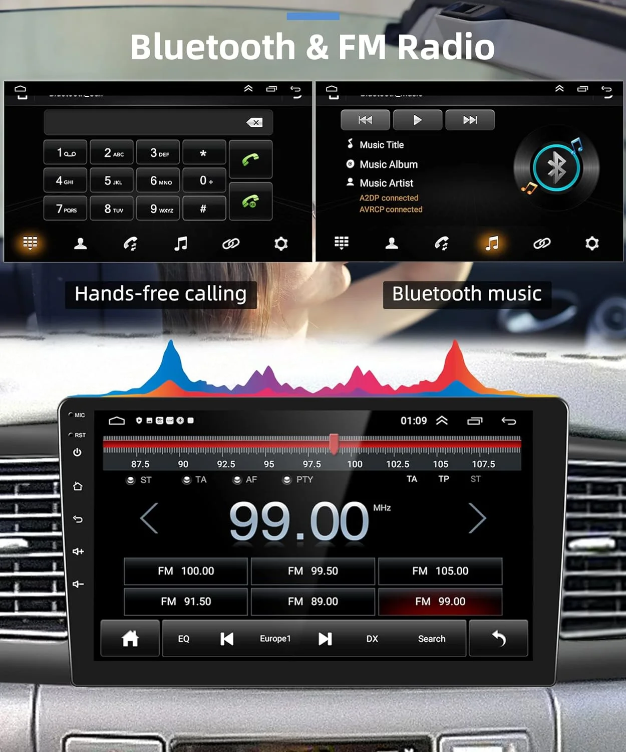 THONZER 1G+32G Android 9 Inch Car Stereo for Toyota Corolla ex 2007-2012 with Wireless Carplay, Rimoody Touch Screen Car Radio Bluetooth GPS WiFi FM Mirror Link RCA USB SWC + Backup Camera