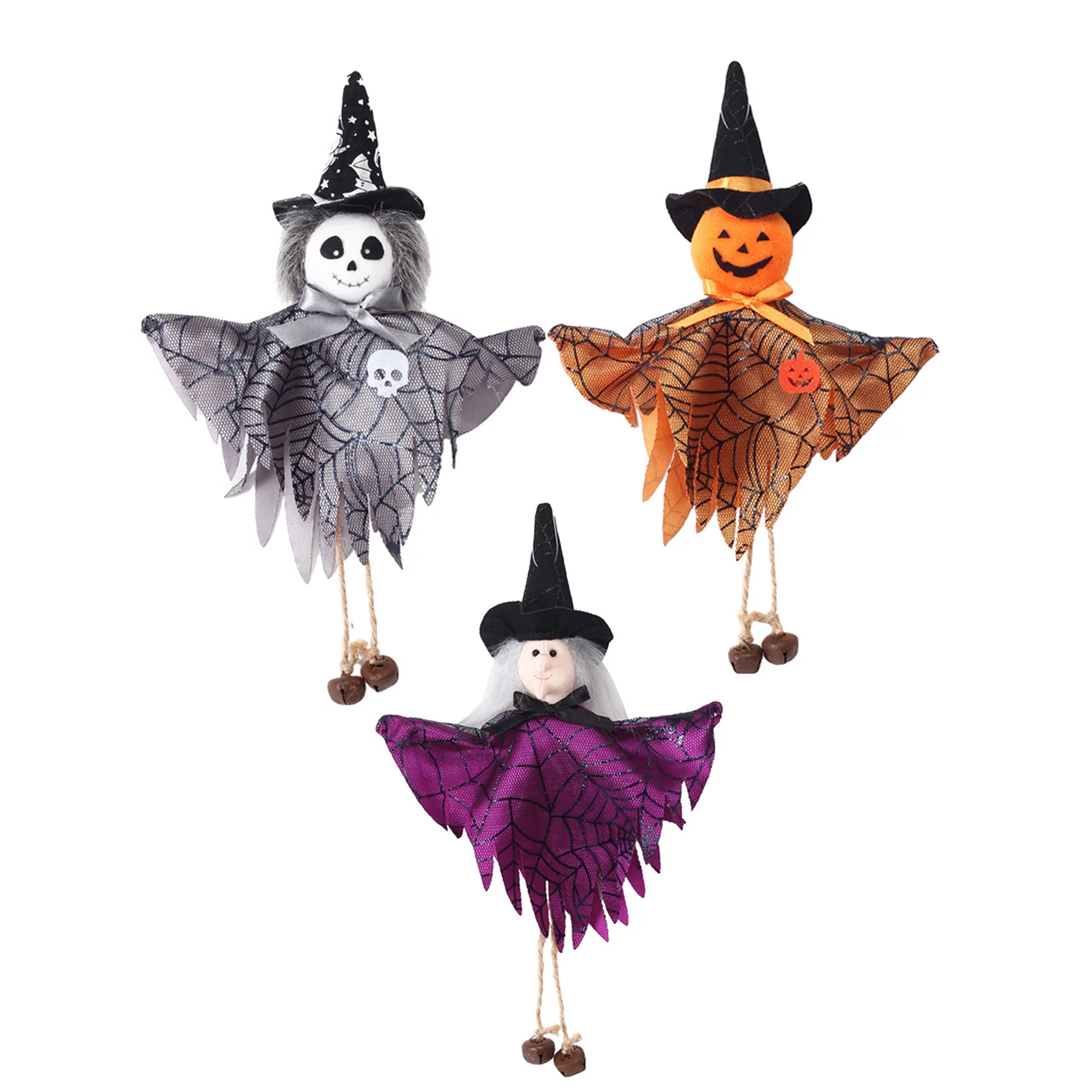 Mubineo 3PCS Halloween Hanging Decorations Witch Ghost Pumpkin Doll Pendant Halloween Home Party Decor