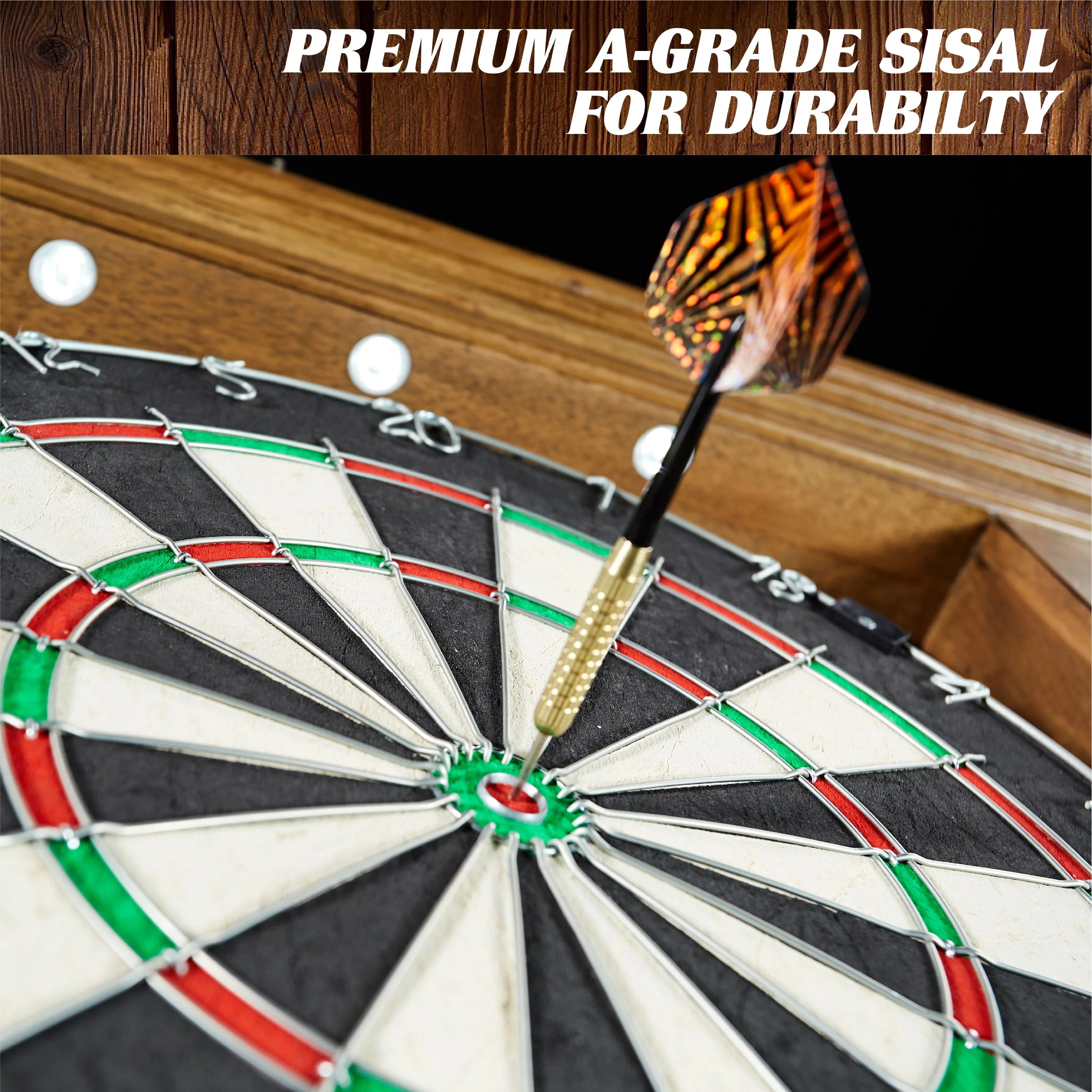 Barrington Billiards Woodhaven Wood Dartboard LED Display Cabinet With 18” Bristle Dartboard and Steel Tip Dart Set