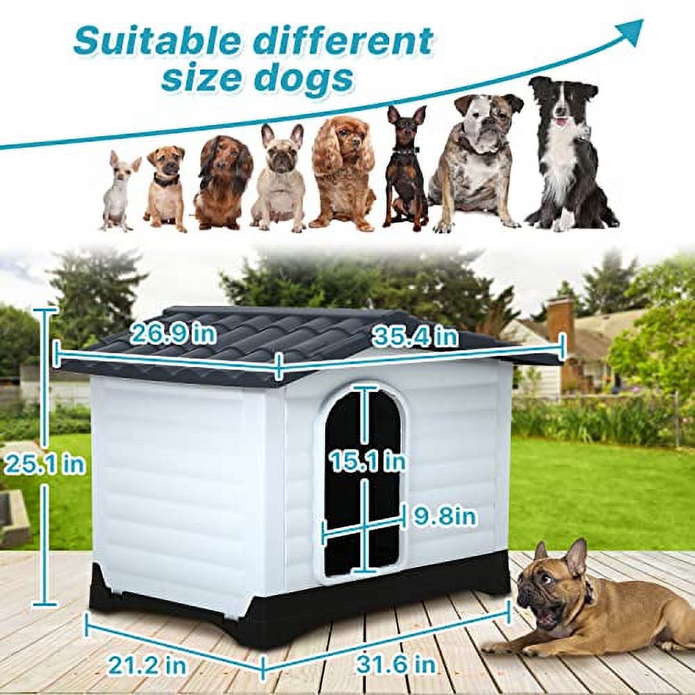 Dog Houses for Medium, Small Dogs, Plastic Indoor Outdoor Dog House with Air Vents and Elevated Floor, Upgraded Waterproof Ventilate Large Pet Kennel Shelter