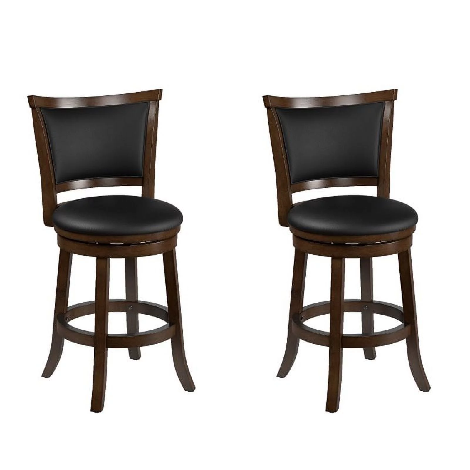 CorLiving Woodgrove Brown Wood Counter Height Barstool with Bonded Leather Seat, set of 2