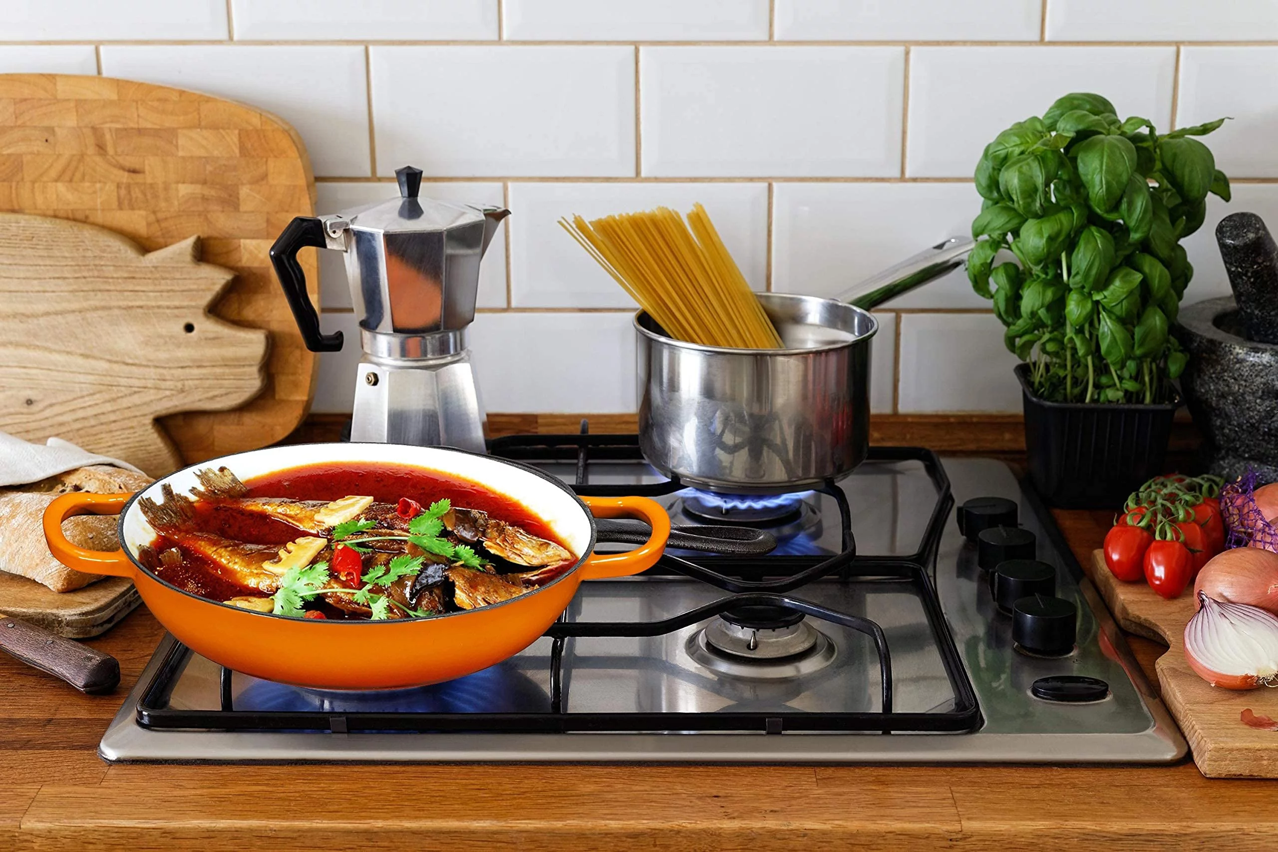 Bruntmor Porcelain Enameled Cast Iron Casserole Braiser 3.8-Quart, Pumpkin Spice