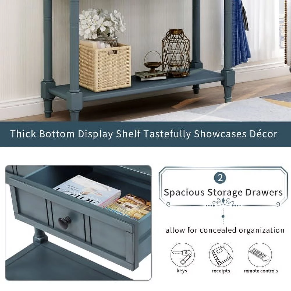 Wulawindy Daisy Series Console Table Traditional Design with Two Drawers and Bottom Shelf (Navy)